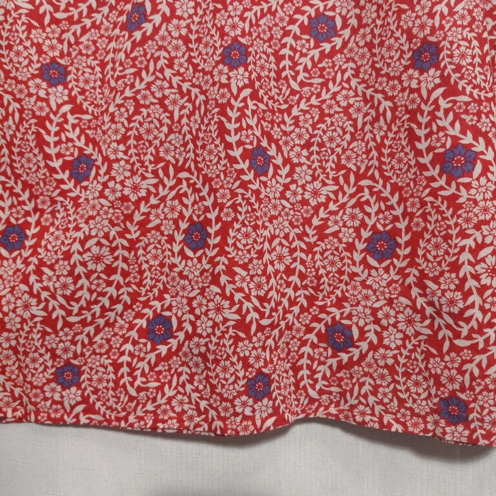 Talbots Womens Large Peasant Top Blouse Red Floral Smocking Red Trim Lightweight - Picture 4 of 8